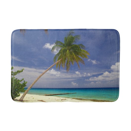 Tropische palmboom Witte zandstrand Badmat (Voorkant)