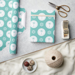 Tropische Palmboom Zeeën & Groeten Kerstmis Cadeaupapier