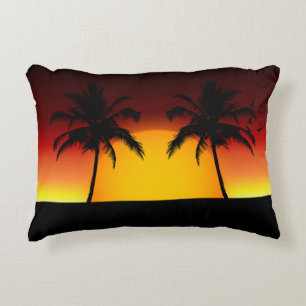 Tropische Palmboom Zonsondergang Silhouet Accent Kussen