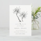 Tropische palmboommarine Kraft redt de datum Bedankkaart (Staand voorkant)