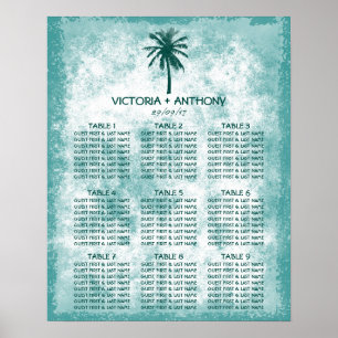 Tropische palmboomvarken Beach Wedding Seating Cha Poster