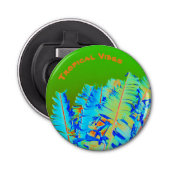 Tropische palmen Kleurrijk Groen en Blauw Button Flesopener (Voorkant)