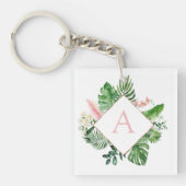 Tropische palmen Monogram Blush Pink Weddenschap Sleutelhanger (voorkant)