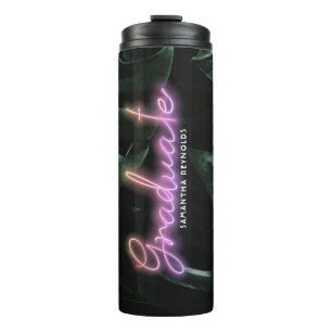 Tropische Palmen Neonlichten Monogram Afgestudee Thermosbeker