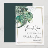 Tropische palmgroene gouden lijst bruidsdouche bedankkaart (Voorkant / Achterkant)