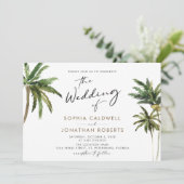 Tropische palmkalligrafie bestemming bruiloft kaart (Staand voorkant)