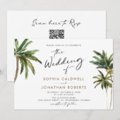Tropische palmkalligrafie bestemming bruiloft kaart (Voorkant / Achterkant)