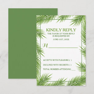 Tropische palmkeien strandbruiloft RSVP kaartje
