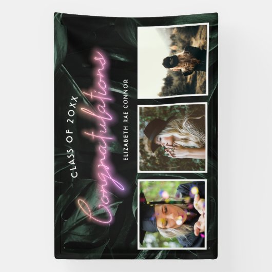 Tropische palmneonverlichting | Afstuderen 3 Foto Spandoek (Verticaal)