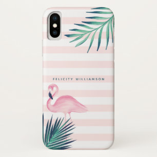 Tropische palmroze flamingroze en witte streep iPhone x hoesje