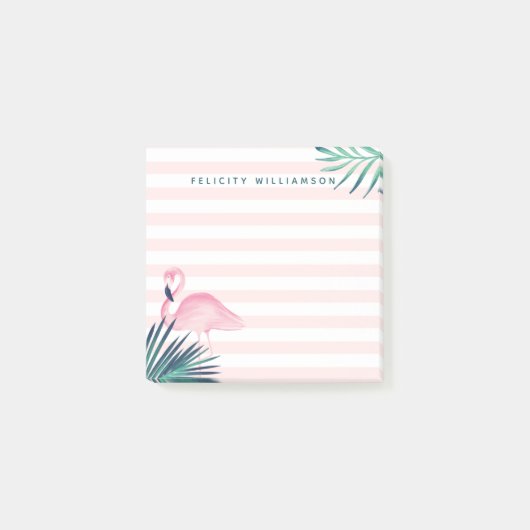 Tropische palmroze flamingroze en witte streep post-it® notes (Voorkant)
