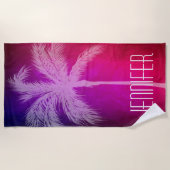 Tropische palmroze/Paarse aanpasbare handdoeken (Voorkant)