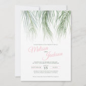 Tropische palmschijfjes waterverf groen roze bruil kaart (Voorkant)