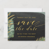 Tropische palmweddenschap bespaart de datum save the date (Voorkant)