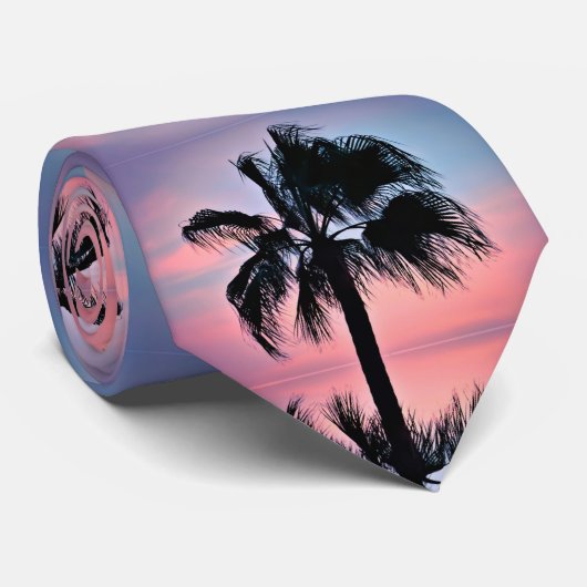 Tropische palmweergaven op zonsondergang stropdas (Opgerold)
