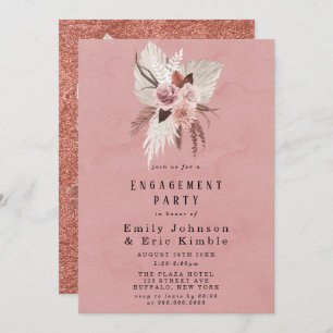 Tropische Pampas Engagement Party (Blush and Coppe Kaart