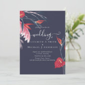 Tropische Pampas Grass Navy Berry Wedding Kaart (Staand voorkant)