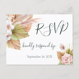 Tropische Pampass Grass Rustic Floral Wedding RSVP Briefkaart