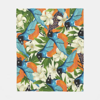 Tropische papaja en vogelpatroon. fleece deken