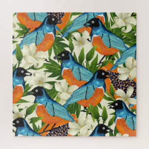 Tropische papaja en vogelpatroon. legpuzzel