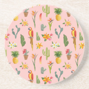 Tropische papegaai, Cactus Patroon. Zandsteen Onderzetter
