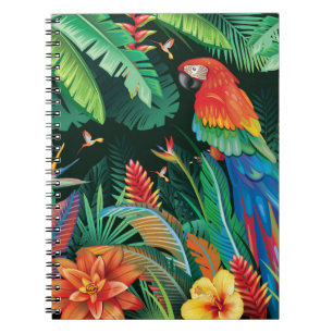 Tropische papegaai: exotische bloemachtergrond. notitieboek