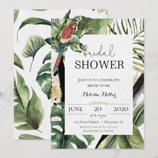 Tropische papegaai Oerwoud bruidsdouche uitnodigin Kaart (Voorkant / Achterkant)