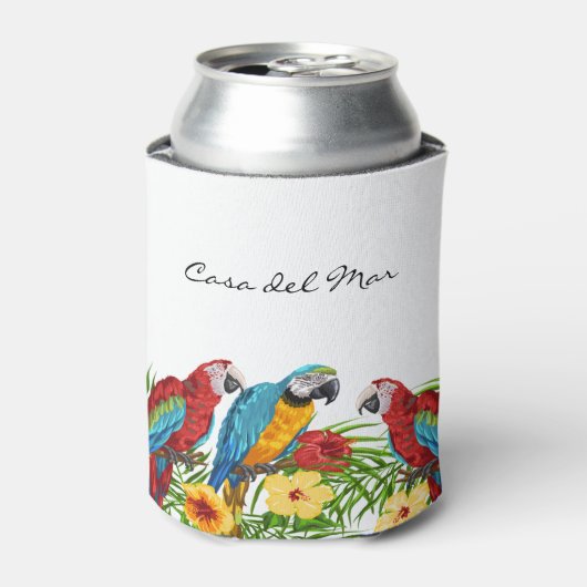 Tropische papegaaien verlaten zomerverblijfnaam blikjeskoeler (Blikje Voorkant)