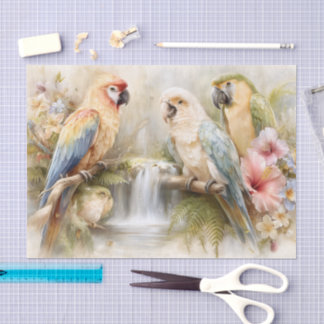 Tropische Papegaaien Waterval Decoupage Tissuepapier