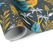 Tropische papegaaivogels en kleurrijk lederpatroon cadeaupapier (Rol Hoek)