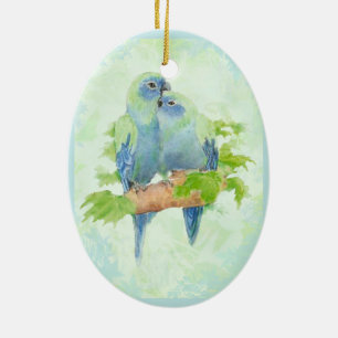 Tropische papegaaivogels met blauwe en groene Wate Keramisch Ornament