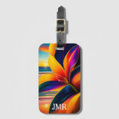 Tropische Paradijs Bloemen Monogram Bagagelabel (Voorkant (verticaal))