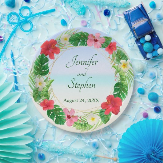 Tropische Paradijs Bloemenkrans Trouwdag Papieren Bordje (Feest)