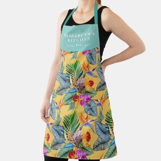 Tropische paradijsvogel en orchidee zomertuin schort (Insitu)