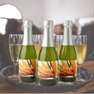 Tropische Paradijsvogel Floral Wedding Bedankt Sparkling Wijnetiket