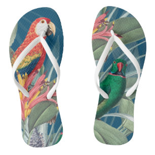Tropische parrots en Floral Dark Blue Teenslippers