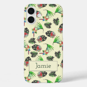 Tropische parrots en Floral Pattern op maat iPhone 16 Plus Hoesje