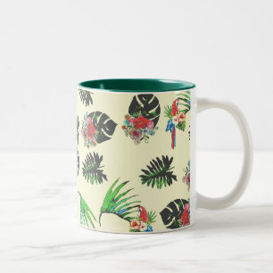 Tropische parrots en Floral Waterverf Pattern Tweekleurige Koffiemok