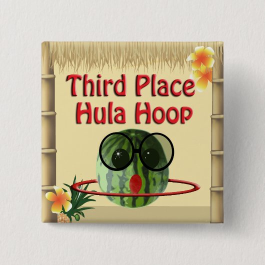 Tropische partij Tiki 3rd Place Hula Hoop Vierkante Button 5,1 Cm (Voorkant)