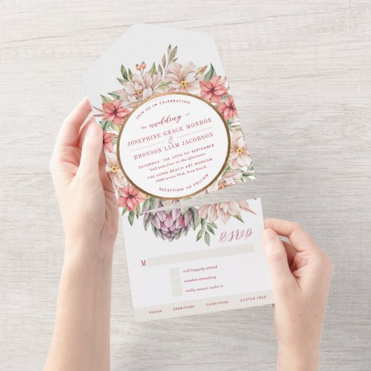 Tropische pasteibloemen in één stuk all in one uitnodiging (Afscheurbaar)