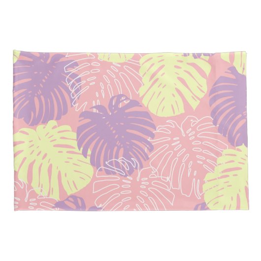 Tropische pastel roze geel Monstera Oerwoud blader Kussensloop (Achterkant-Rechts)