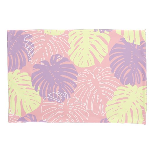 Tropische pastel roze geel Monstera Oerwoud blader Kussensloop (Voorkant-Links)