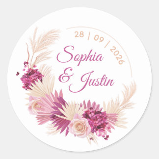 Tropische Pastel Trouwsticker Bloemenlabel Ronde Sticker