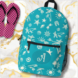 Tropische Patroon Aqua Blue Monogram Rugzak