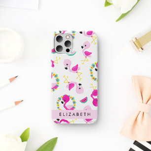 Tropische Patroon, Flamingo's, Bloemen, Jouw naam iPhone 12 Pro Hoesje