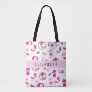 Tropische Patroon, Flamingo's, Bloemen, Jouw naam Draagtas