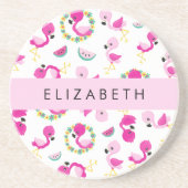 Tropische Patroon, Flamingo's, Bloemen, Jouw naam Zandsteen Onderzetter (Voorkant)