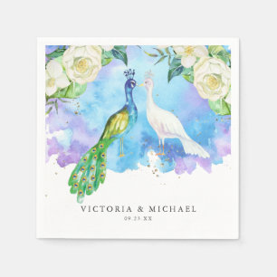 Tropische Peacock Bloemen Boho-botanisch monogra Servet