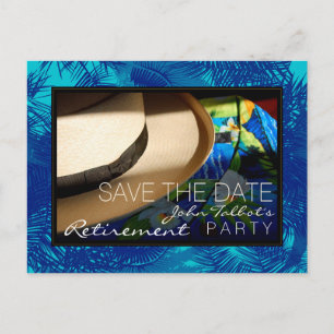 Tropische pensionering met blauwe palmen sparen de aankondigingskaart