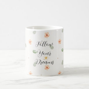 Tropische Perzik Crème Hibiscus Bloemen Bladeren Koffiemok